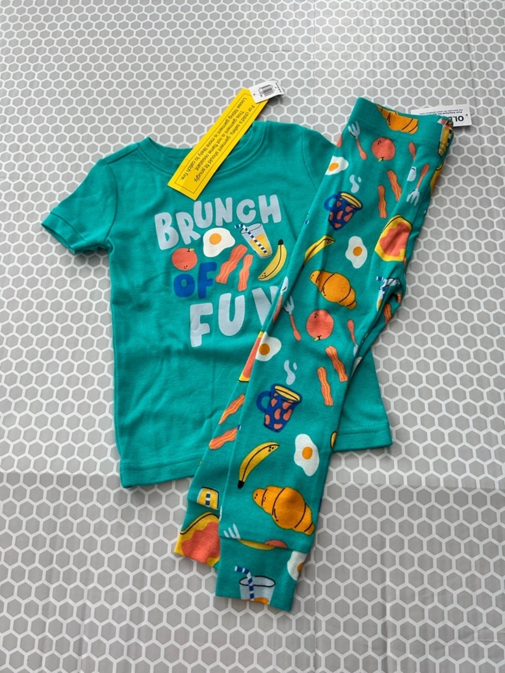 NWT Old Navy Teal Kids Pajama Set with Breakfast Print.  Size 2T